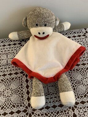 Sock Monkey Lovey Security Blanket Baby Blankie Soothing 12 Inch Fleece Silk